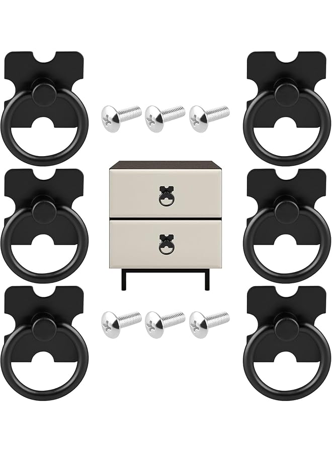 The Bros 6 Pieces Vintage Drawer Knobs Pulls Handles, Decorative Furniture Door Drawer Handles and Ring Pull with Screws for Cabinet Wardrobe Cupboard Dresser (Black) - Image 1