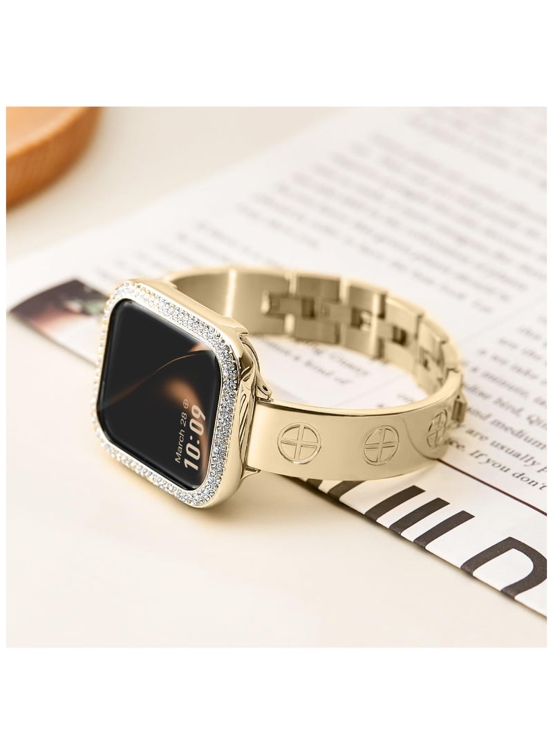 SYOSI Compatible with Apple Watch Band 38mm 40mm 41mm, Fashion Stainless Steel Metal Bling Replacement Strap, Women Dressy Bracelet Wristband for i-Watch Series 9 8 7 6 5 4 3 2 1 SE Ultra (Gold) - Image 4