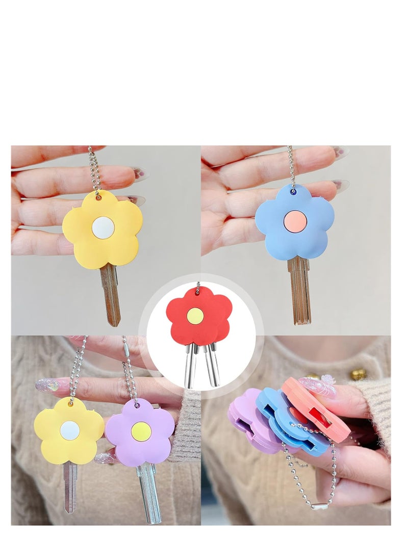 SYOSI Flower Key Caps Silicone Key Ring Covers Tags Keychain Case Shell Key Protector Caps Identifier Rings Combination Key Key Caps Covers Tags Handy Key Ring Holder for Distinguishing Keys 10 Pcs  - Image 5