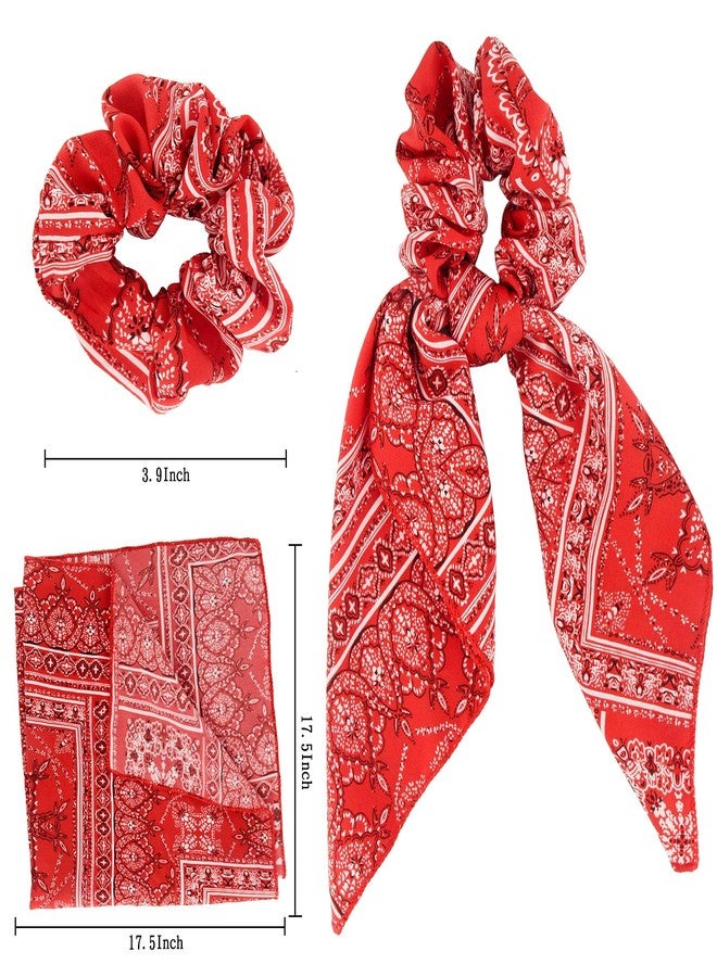 Cutewing Hair Scarf Ties Ponytail with 6PCS Scarf-Scrunchies, Paisley Flower Printing, Chiffon Material, for Women Girls, Hair Accessories - Image 3