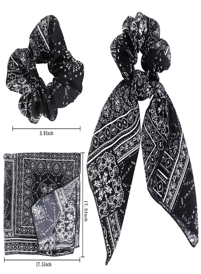Cutewing Hair Scarf Ties Ponytail with 6PCS Scarf-Scrunchies, Paisley Flower Printing, Chiffon Material, for Women Girls, Hair Accessories - Image 2