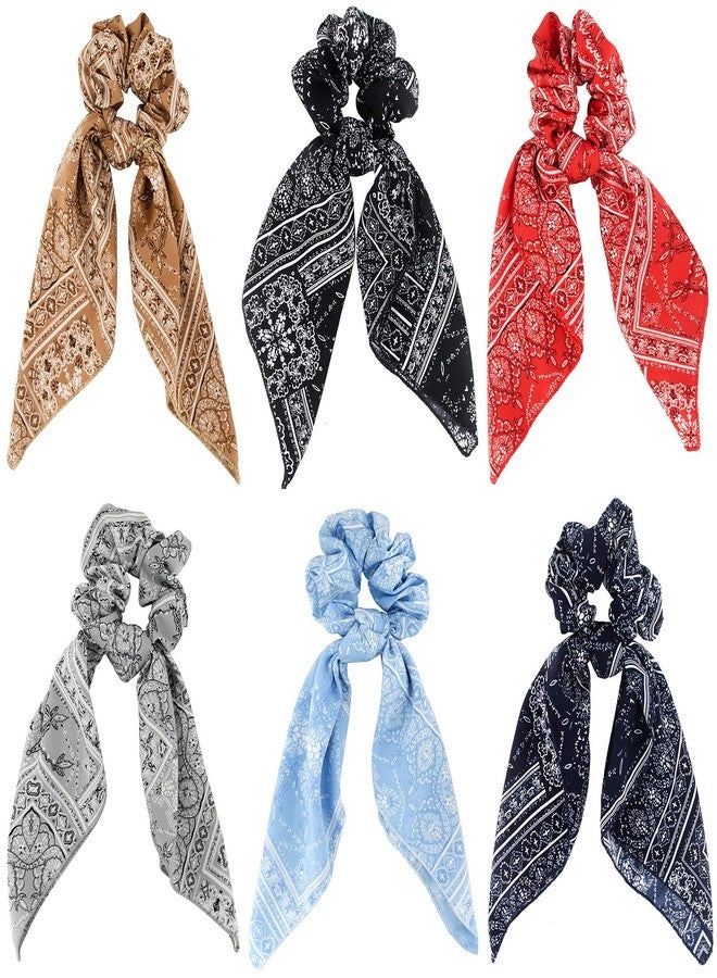 Cutewing Hair Scarf Ties Ponytail with 6PCS Scarf-Scrunchies, Paisley Flower Printing, Chiffon Material, for Women Girls, Hair Accessories - Image 1