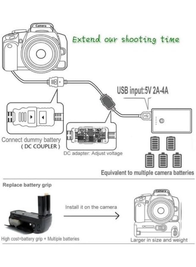 Generic valueable 1 Dummy battery for EOS-M EOS m2 EOS m50 M10 replacement power bank LP-E12 5V USB DC drive adapter with DC connector DR E12 - Image 4