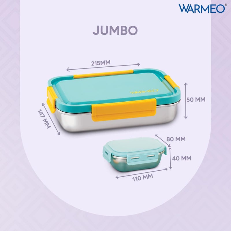 WARMEO صندوق غداء وورميو من الفولاذ المقاوم للصدأ محكم الإغلاق ومضاد للتسرب خفيف الوزن سهل التنظيف مثالي للمكتب والمدرسة والنزهات والسفر مجموعة من 2 1000مل 150مل أزرق أصفر - Image 4