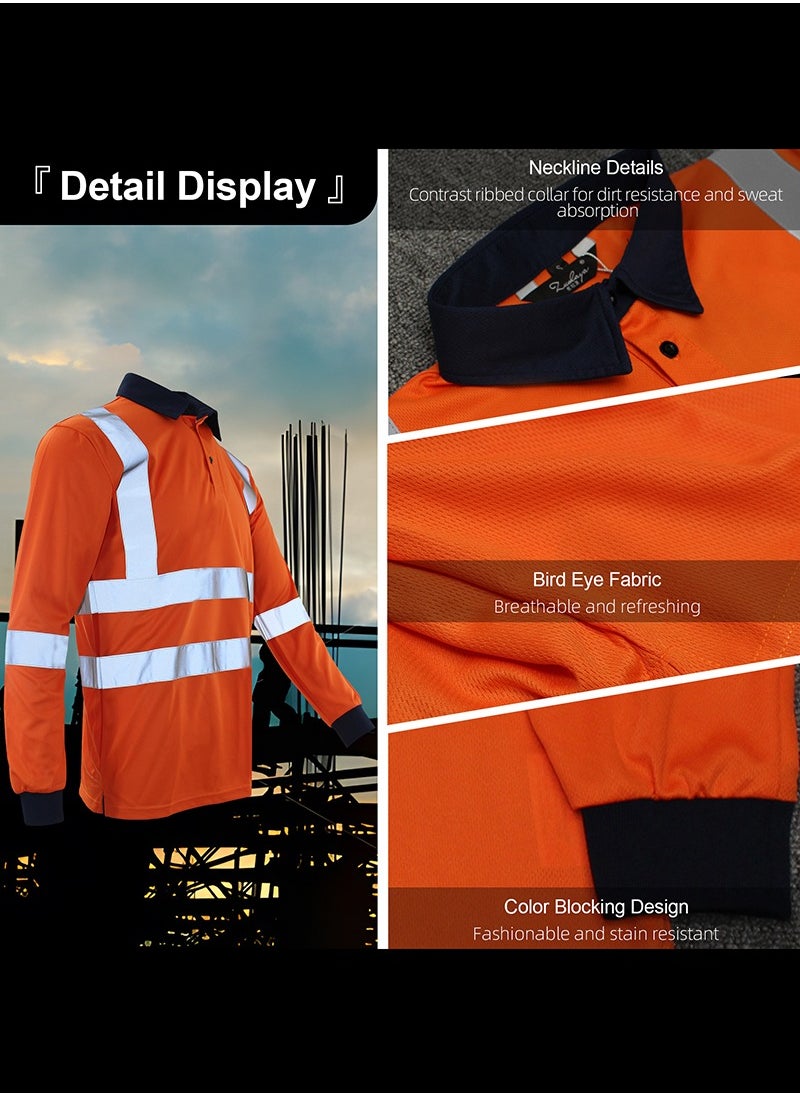 Zuolaya - Long Sleeves Safety T-Shirt with 5inch Reflective Strips High Visibility Work Shirt for Men Orange - Image 1