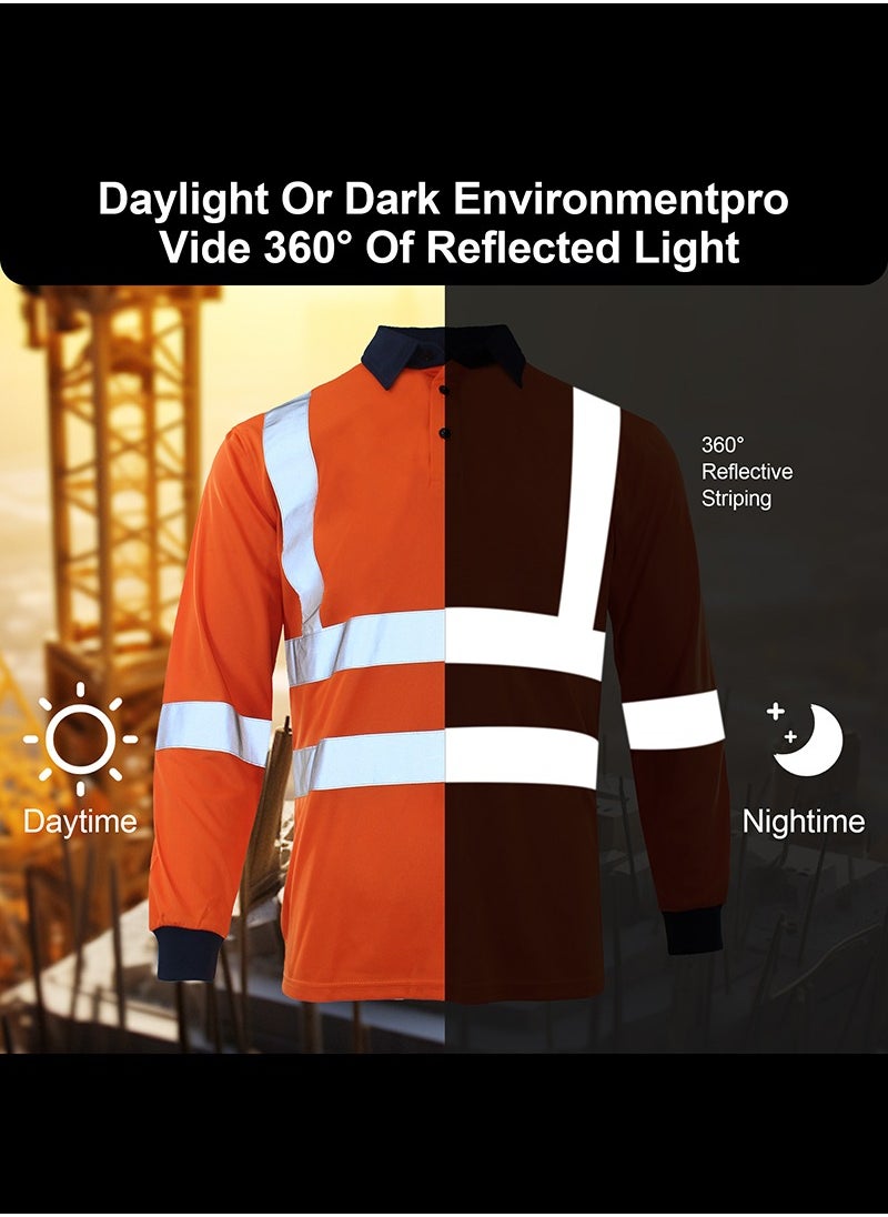 Zuolaya - Long Sleeves Safety T-Shirt with 5inch Reflective Strips High Visibility Work Shirt for Men Orange - Image 1