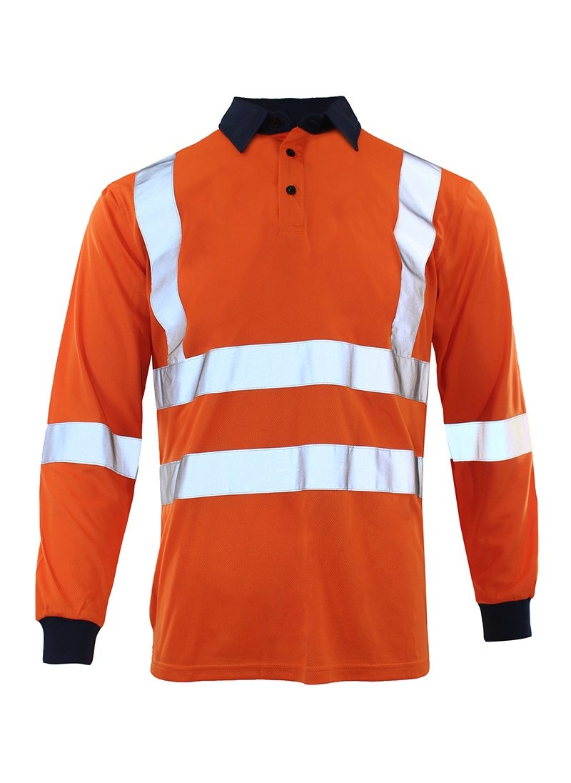 Zuolaya - Long Sleeves Safety T-Shirt with 5inch Reflective Strips High Visibility Work Shirt for Men Orange - Image 1