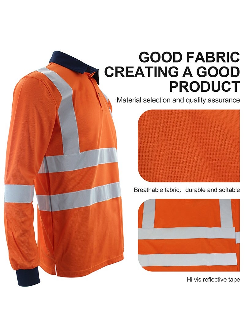 Zuolaya - Long Sleeves Safety T-Shirt with 5inch Reflective Strips High Visibility Work Shirt for Men Orange - Image 1