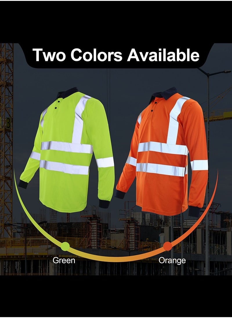 Zuolaya - Long Sleeves Safety T-Shirt with 5inch Reflective Strips High Visibility Work Shirt for Men Orange - Image 1