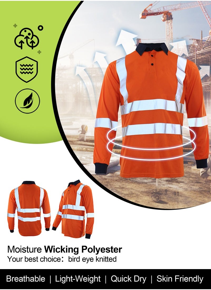 Zuolaya - Long Sleeves Safety T-Shirt with 5inch Reflective Strips High Visibility Work Shirt for Men Orange - Image 1
