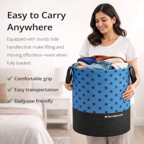 BB BACKBENCHERS Foldable Laundry Basket for Clothes with Lid 48L Durable Cloth Storage Basket Multipurpose Organizer for Laundry Toys and Home Essentials (BLUE) - Image 5