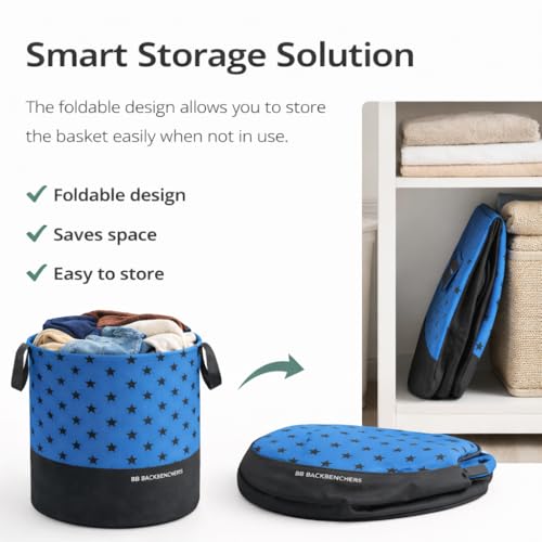 BB BACKBENCHERS Foldable Laundry Basket for Clothes with Lid 48L Durable Cloth Storage Basket Multipurpose Organizer for Laundry Toys and Home Essentials (BLUE) - Image 3