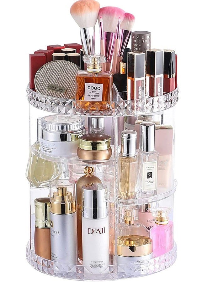 Cq acrylic 360 Degree Rotating Skin Care Organizer Countertop For Vanit,Adjustable Make up Holder Height,Clear Plastic Spinning Makeup Organizer for Skincare Beauty Product Bathroom Organizer,1Pcs  - Image 1