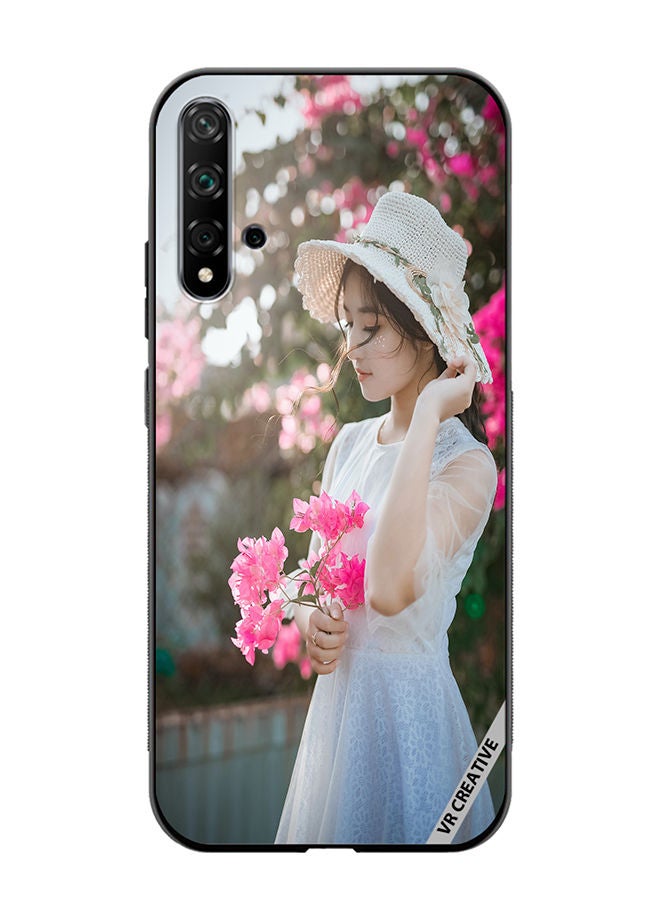 VR CREATIVE Protective Case Cover For Huawei Nova 5T Girl With Pink Flower Design Multicolour - Image 1