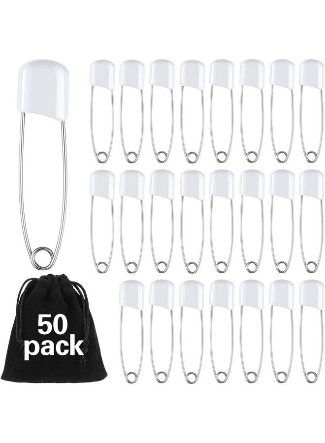WILLBOND 50 Pieces Diaper Pins Baby Safety Pins 2.2 Inch Plastic Head Cloth Diaper Pins With Locking Closures Stainless Steel Nappy Pins With Velvet Bag (White) - Image 2