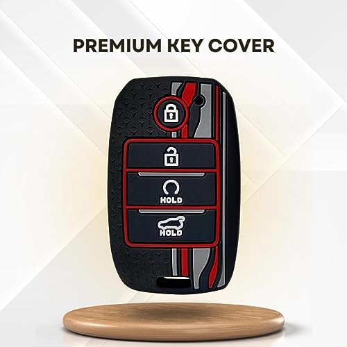 KEYCEPT Tristar Key Cover Compatible for Kia Seltos | Kia Sonet | Kia Carens | Facelift in Year 2019, 2020, 2021, 2022 4 Button Smart Key. (Black) - Image 4