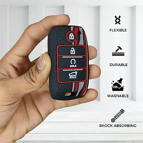 KEYCEPT Tristar Key Cover Compatible for Kia Seltos | Kia Sonet | Kia Carens | Facelift in Year 2019, 2020, 2021, 2022 4 Button Smart Key. (Black) - Image 5