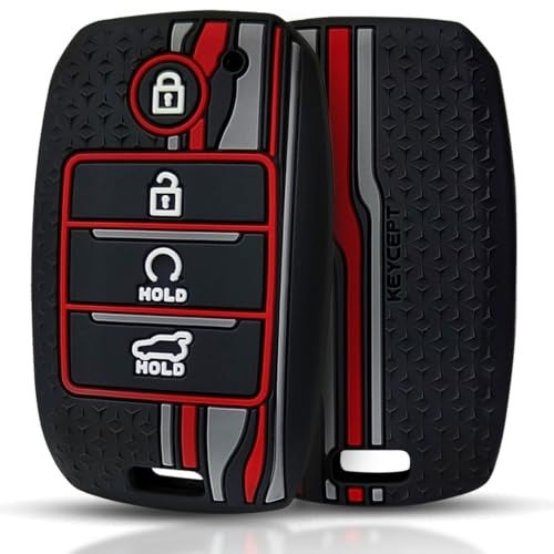 KEYCEPT Tristar Key Cover Compatible for Kia Seltos | Kia Sonet | Kia Carens | Facelift in Year 2019, 2020, 2021, 2022 4 Button Smart Key. (Black) - Image 1