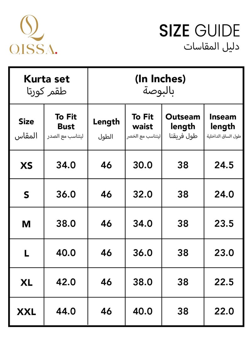 QISSA Qissa Women's Midnight Black Floral Kurti And Sharara Set For Casual Wear | V-Neck | Quarter Sleeve | 3 Piece Kurta Set Designed With Comfort Fit For Everyday Ethnic Wear  - Image 4
