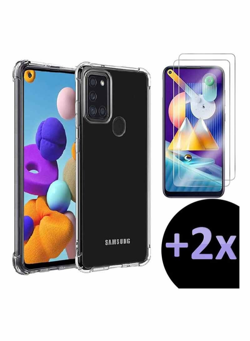 BORTONY Protective Case Cover With 2-Pieces Tempered Glass Screen Protector For Samsung Galaxy A21S Clear - Image 2