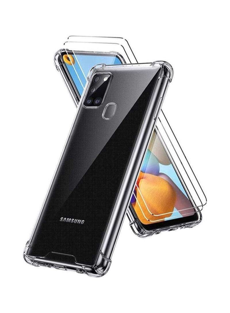 BORTONY Protective Case Cover With 2-Pieces Tempered Glass Screen Protector For Samsung Galaxy A21S Clear - Image 1