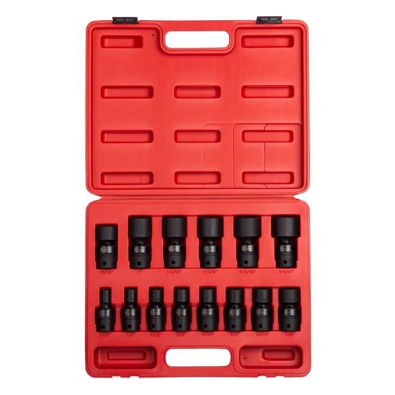 SUNEX TOOLS 2644 12 Inch Drive Universal Impact Socket Set 14Piece SAE 716 114 CrMo Alloy Steel Radius Corner Design Heavy Duty Storage Case