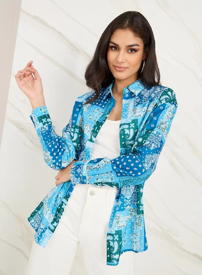 ستايلي Paisley Print Button Through Longline Shirt