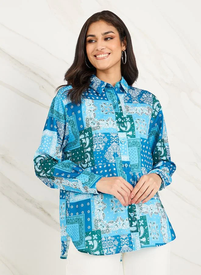 ستايلي Paisley Print Button Through Longline Shirt