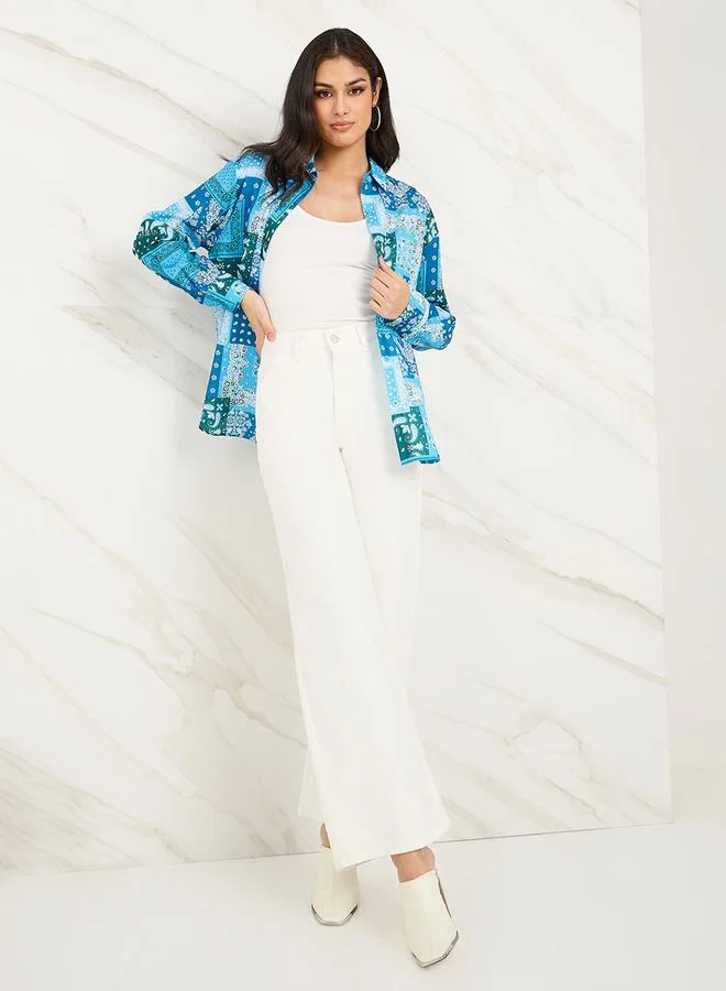 ستايلي Paisley Print Button Through Longline Shirt
