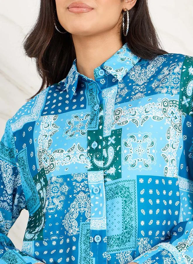ستايلي Paisley Print Button Through Longline Shirt