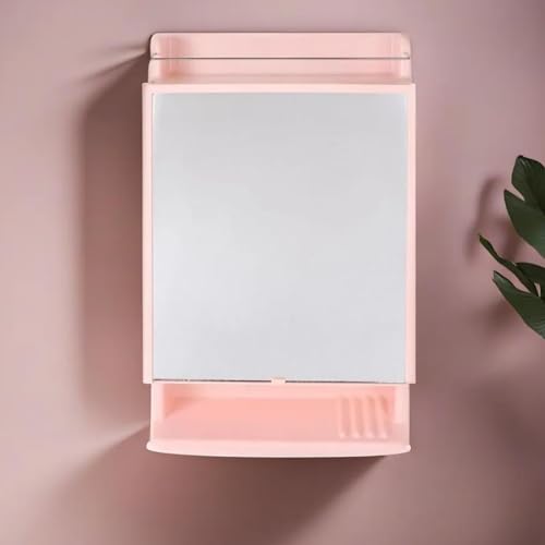 BRANCO Bathroom Mirror Cabinet Rich Look with Mirror | Makeup Accessories Strong and Heavy Plastic Corner Organizer Cabinet (Pink) - Image 2
