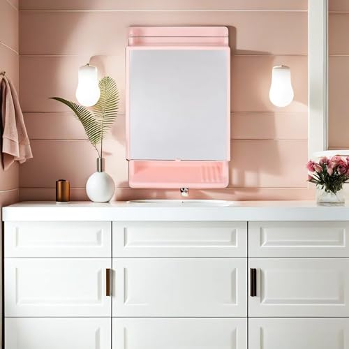BRANCO Bathroom Mirror Cabinet Rich Look with Mirror | Makeup Accessories Strong and Heavy Plastic Corner Organizer Cabinet (Pink) - Image 4