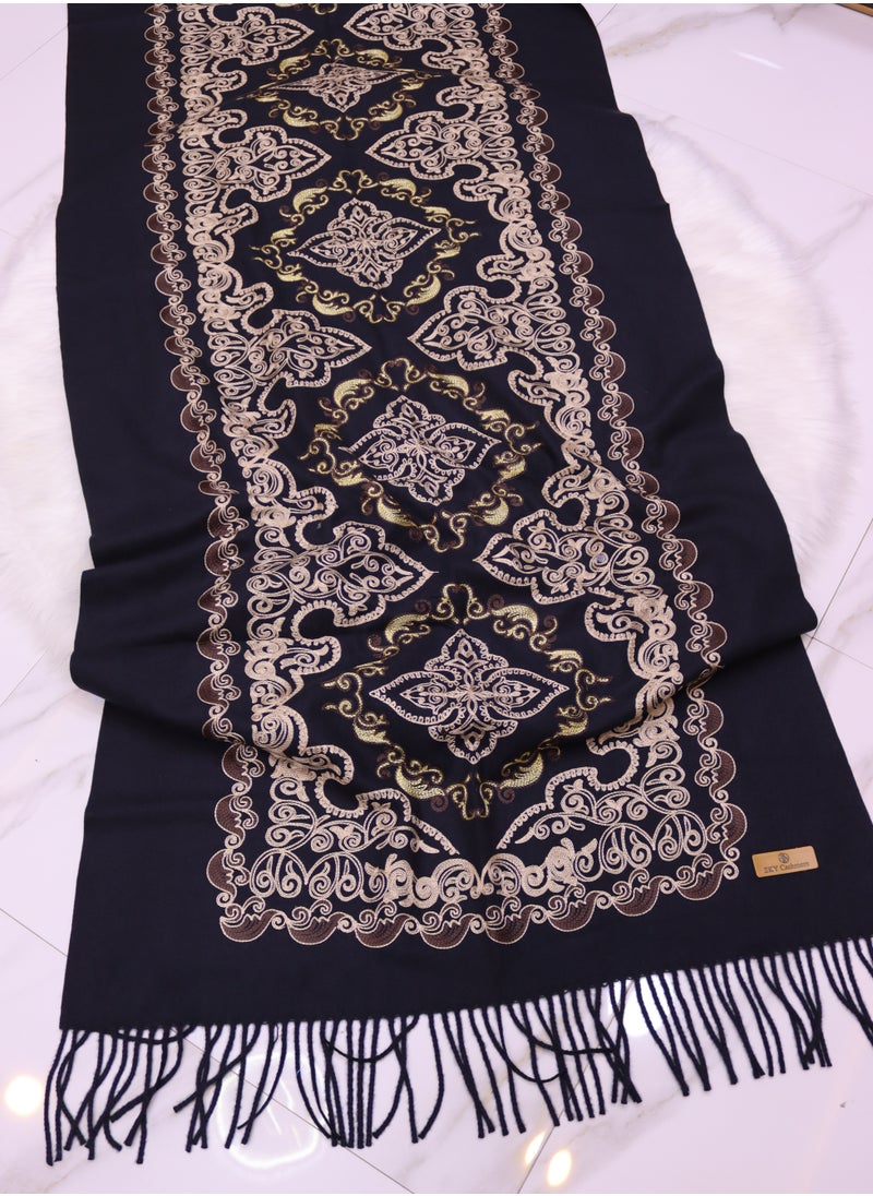 Sky cashmere - Embroidered Shawl with Fringe - Image 1