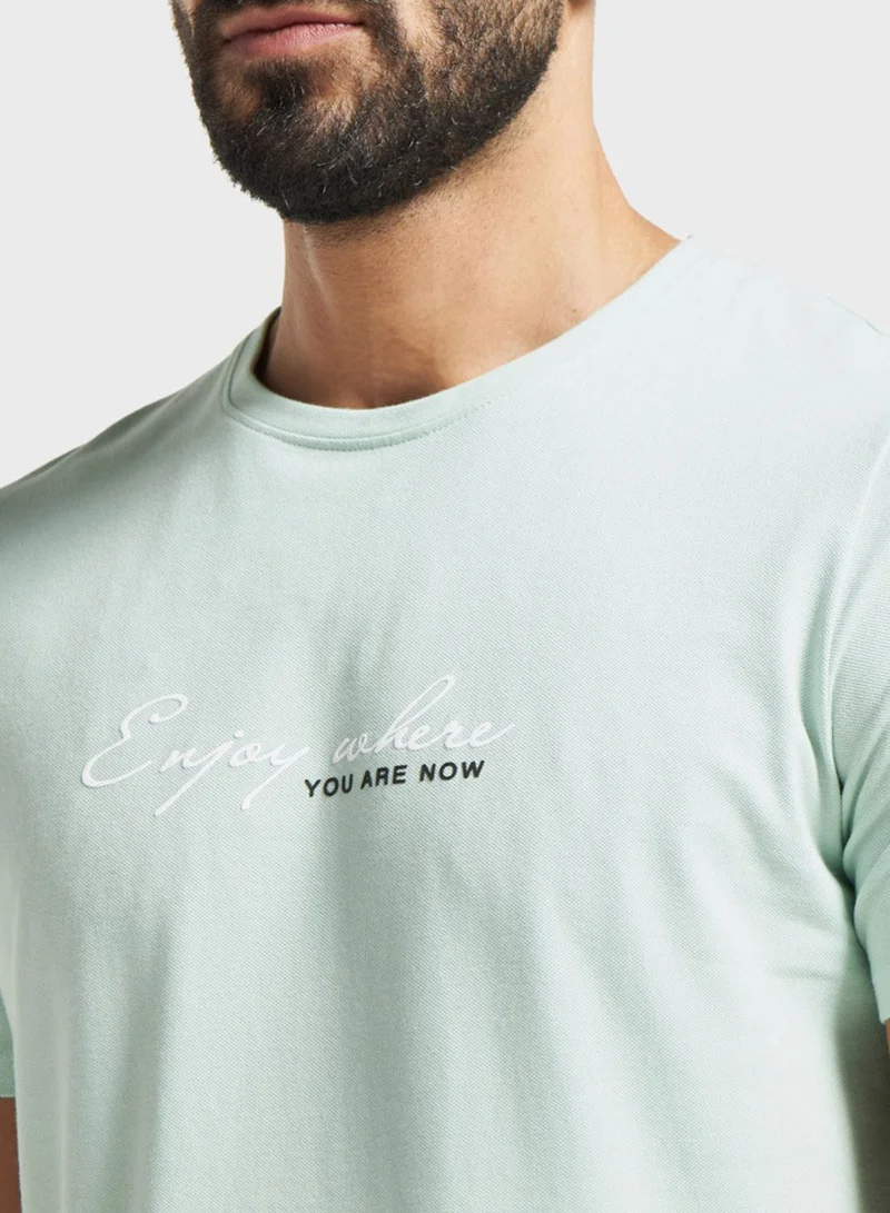 Iconic Typographic Print Crew Neck T-Shirt