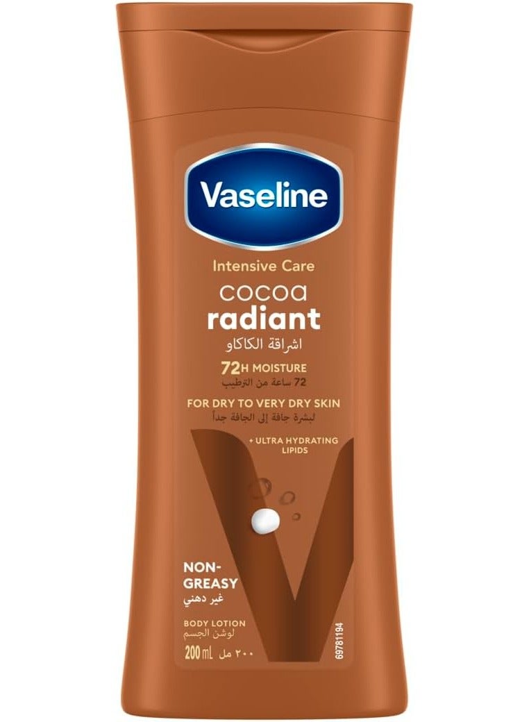Vaseline Lotion intensive care cocoa radiant made with 100% pure cocoa butter for a natural glow Brown 200ml - Image 1