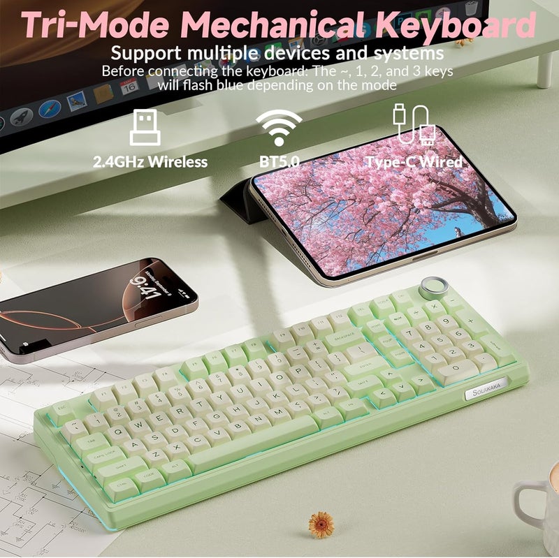SOLAKAKA KI99 Pro 96% Wireless Mechanical Keyboard, RGB Gaming Keyboard, Hot-Swappable Pre-Lubed Switches, Gasket Structure Creamy Keyboards (Colorblock-GreenWhite, Silent Version) - Image 3