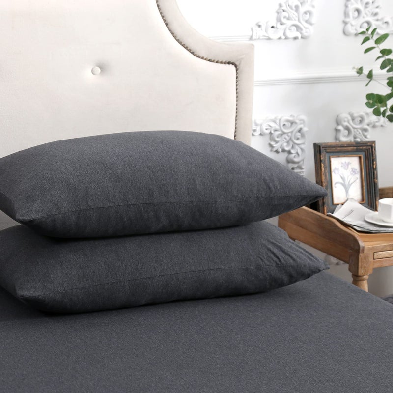 PURE ERA Jersey Knit Pillowcases 100% T-Shirt Cotton Super Soft Comfy Breathable, Set of 2, Standard 20" x 26", Heathered Charcoal Grey - Image 2