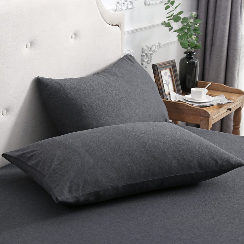 PURE ERA Jersey Knit Pillowcases 100% T-Shirt Cotton Super Soft Comfy Breathable, Set of 2, Standard 20" x 26", Heathered Charcoal Grey - Image 1