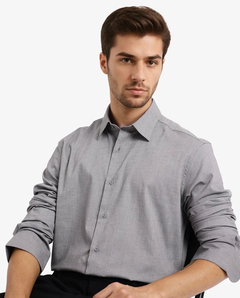 Rare Rabbit Rare Rabbit Men's Auxon Grey Polyester Cotton Fabric Blend Full Sleeve Regular Fit Solid Textured Shirt