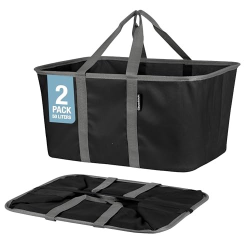 CleverMade Collapsible Laundry Tote  Midnight Black Shadow Gray 2Pack 50L  Foldable Storage Organization Container for Clothes Laundry Room Storage