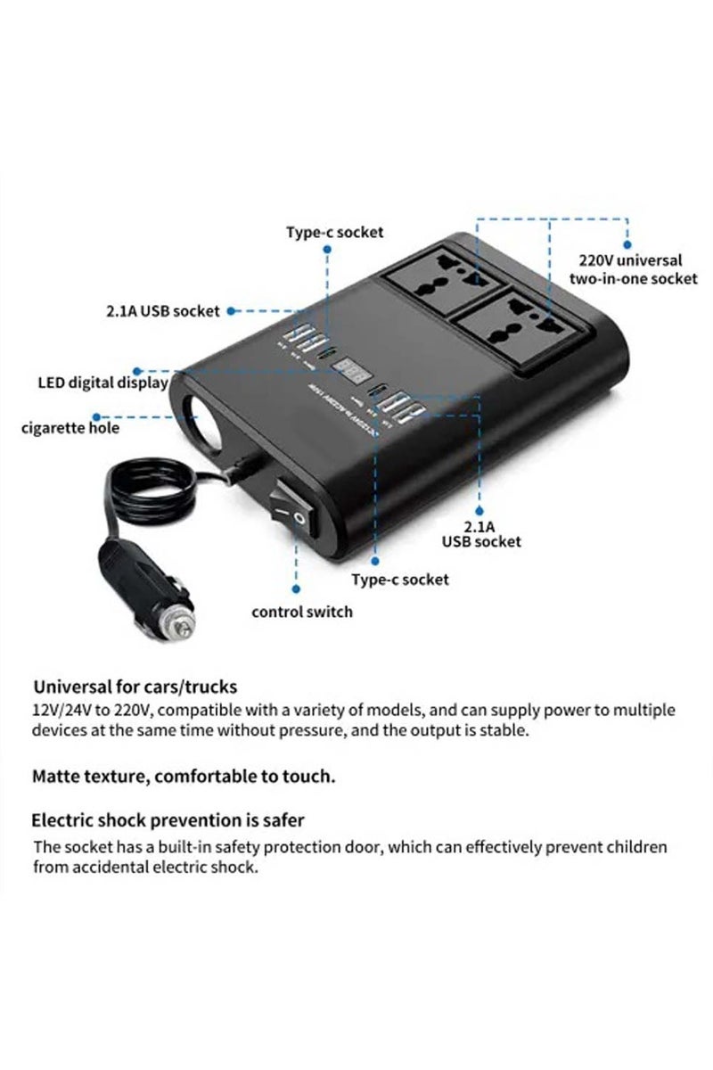 Generic 150W Universal Car Power Inverter – Multi-Port Travel Adapter with USB & AC Outlet for Worldwide Compatibility  - Image 5