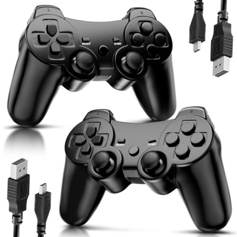 وحدة تحكم تشنغداو الخاصة بجهاز PS3 – عبوة من قطعتين، وحدة تحكم لاسلكية عالية الأداء مع اهتزاز مزدوج، تحكم بالحركة، لون أسود - Image 1