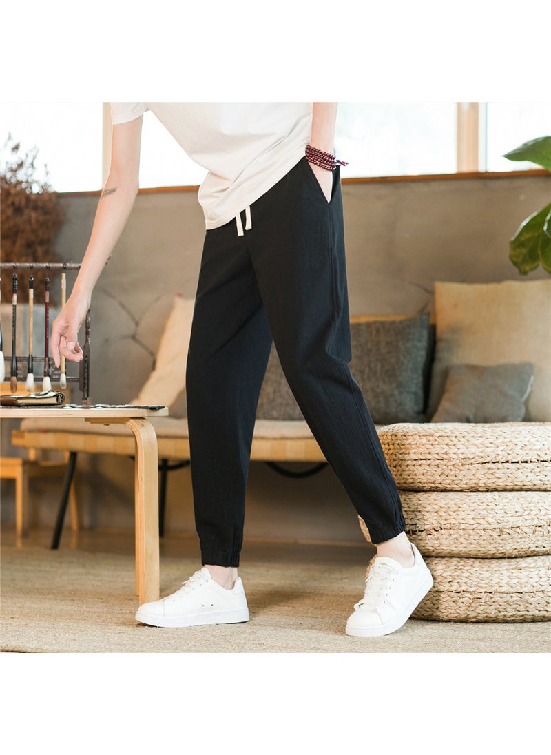 Generic - Summer Linen Tapered Breathable Trousers Men Black - Image 1