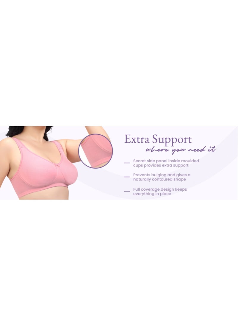 RAJNI 2-Pack Bra D Cup Soft Cotton Lycra Stretch Minimizer Seamless Molded Cups Non-Padded Wirefree Full Coverage Side Support No Dig Straps Women Ladies Plus Size - Image 4