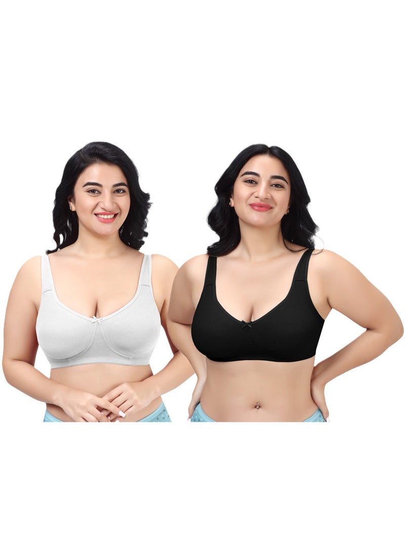 RAJNI 2-Pack Bra D Cup Soft Cotton Lycra Stretch Minimizer Seamless Molded Cups Non-Padded Wirefree Full Coverage Side Support No Dig Straps Women Ladies Plus Size - Image 1