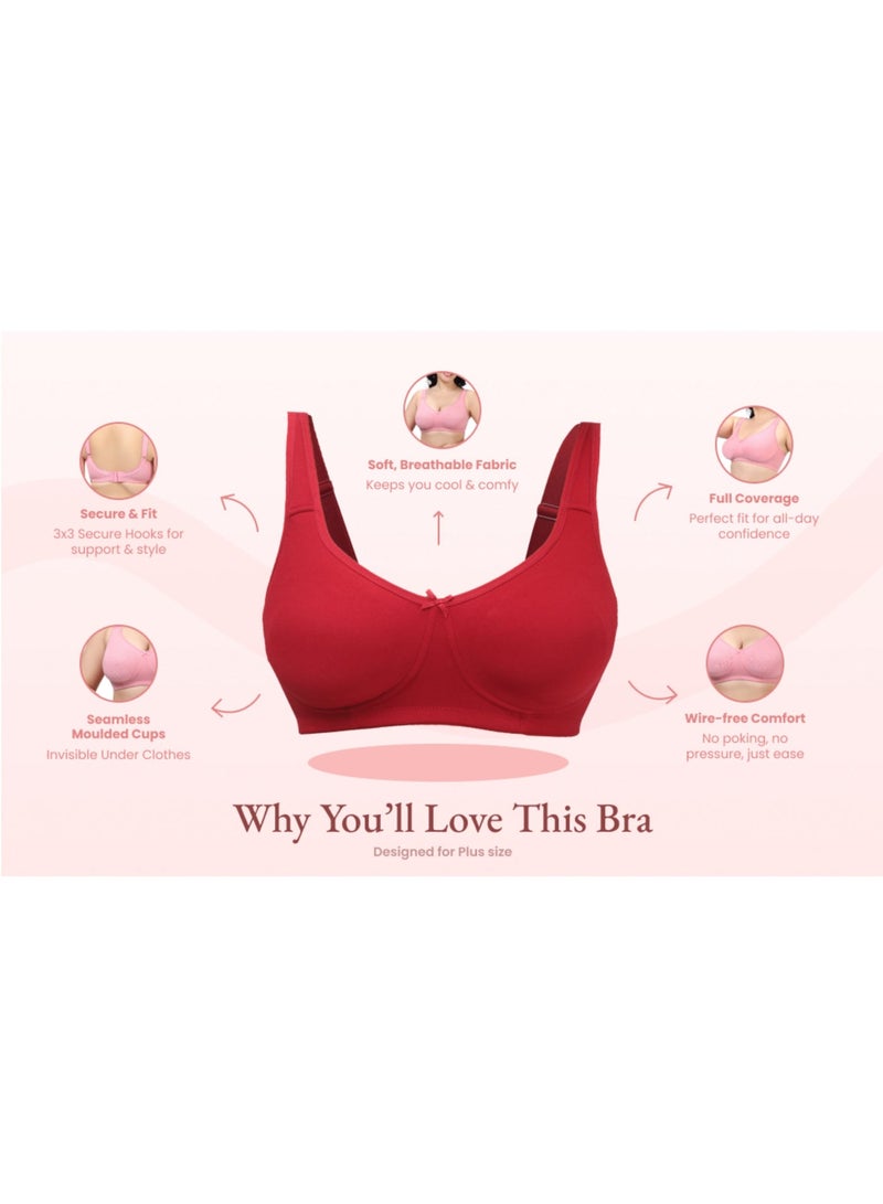 RAJNI 2-Pack Bra D Cup Soft Cotton Lycra Stretch Minimizer Seamless Molded Cups Non-Padded Wirefree Full Coverage Side Support No Dig Straps Women Ladies Plus Size - Image 3