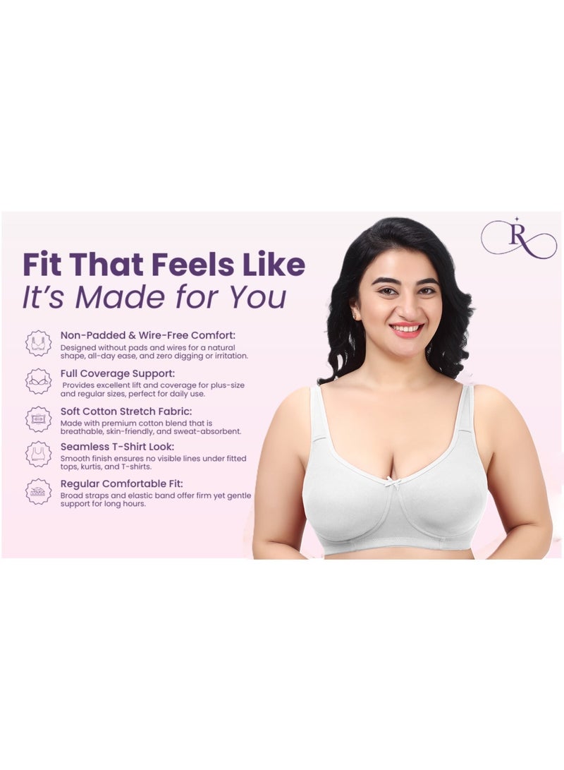 RAJNI 2-Pack Bra D Cup Soft Cotton Lycra Stretch Minimizer Seamless Molded Cups Non-Padded Wirefree Full Coverage Side Support No Dig Straps Women Ladies Plus Size - Image 2