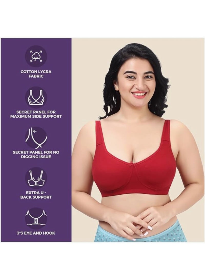 RAJNI 2-Pack Bra D Cup Soft Cotton Lycra Stretch Minimizer Seamless Molded Cups Non-Padded Wirefree Full Coverage Side Support No Dig Straps Women Ladies Plus Size - Image 4