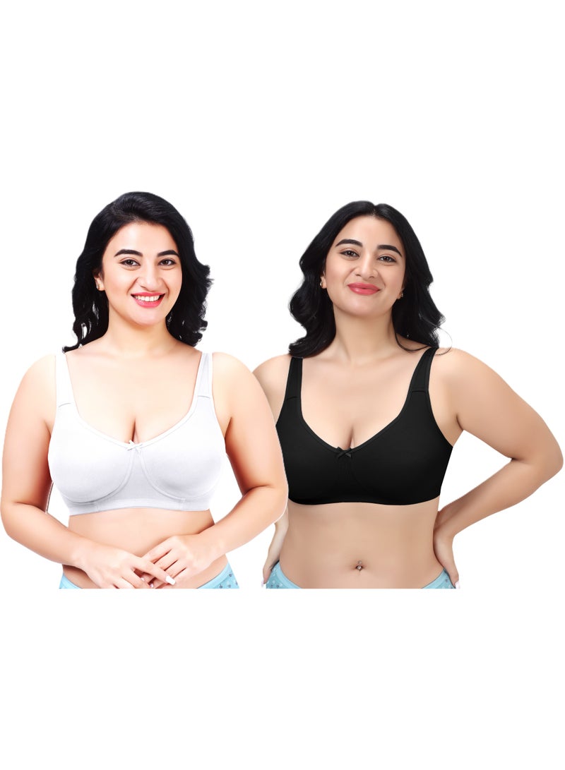 RAJNI 2-Pack Bra D Cup Soft Cotton Lycra Stretch Minimizer Seamless Molded Cups Non-Padded Wirefree Full Coverage Side Support No Dig Straps Women Ladies Plus Size - Image 1