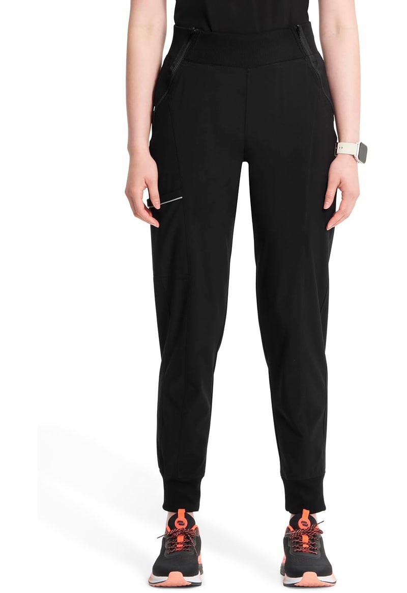 Infinity Womens Scrub Jogger Pants Mid Rise Bottoms with 5 Pockets Moisture Wicking 360 Stretch Fabric Plus Size CK110 Black